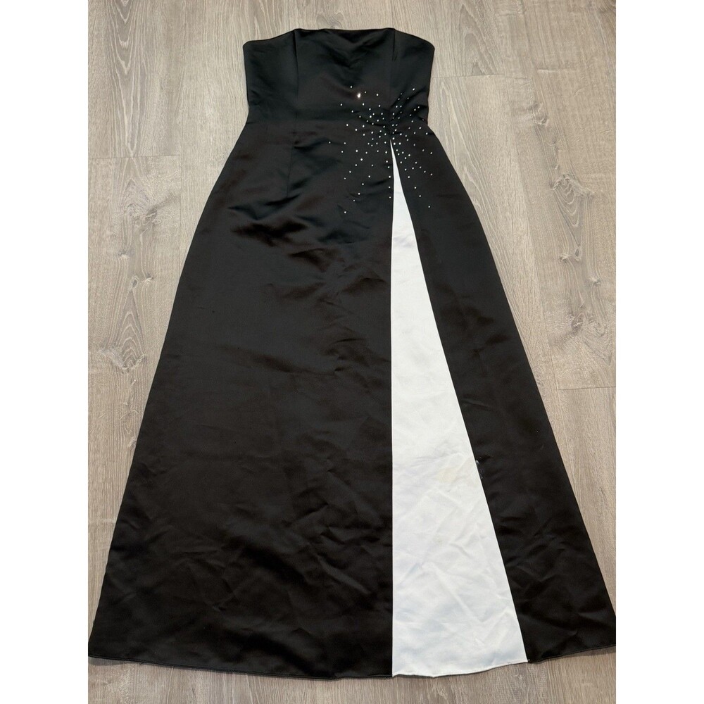 *Flaws* VTG Jessica McClintock Gunne Sax Black White Rhinestone Dress Juniors 7
